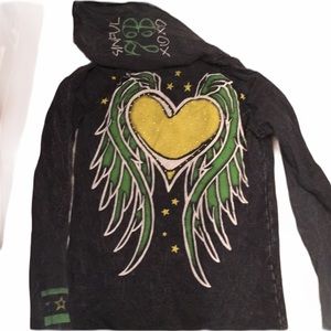 Sinful black hoodie bling heart peace S top
